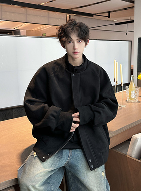 秋冬灰色立领高领短款设计款夹克男士宽松呢料风衣409-F101-P110