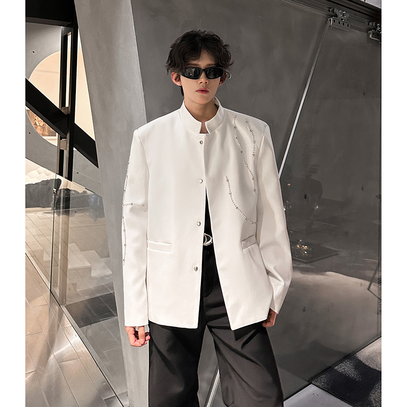 高级感立领风西装外套男秋季休闲新中式钉珠西服409-5621-P118，男装西服套装，星座409(原A307）