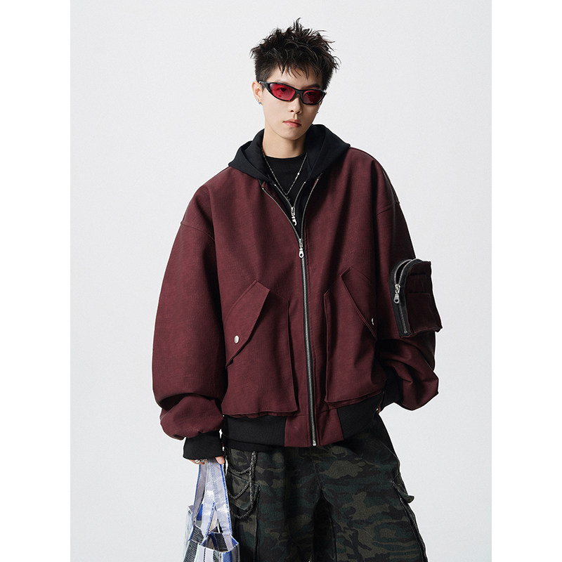 假两件拼接连帽拉链皮衣外套夹克宽松飞行服男百搭409-J200-P128,男装夹克,星座409(原A307）