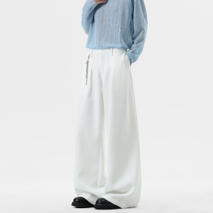 K001 XZ409 P55 子黑白高级流行百搭裤 小众重工金属设计链条休闲裤