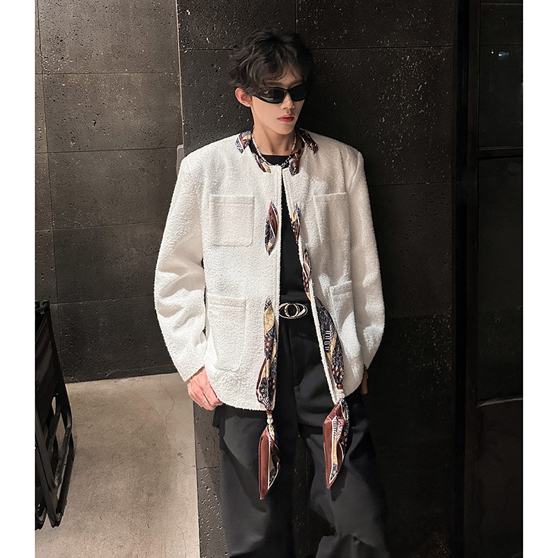 法式轻奢丝巾设计粗花小香风外套男宽松痞帅夹克409-5616-P118,男装夹克,星座409(原A307）
