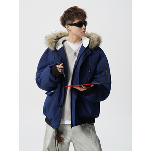 冬季加厚毛领可拆卸连帽派克服棉服男美式工装棉袄 409-J230-P128图片
