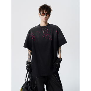 P38 2602 2026破碎设计T恤男女高街潮牌vibe痞帅渐变短袖 XZ409