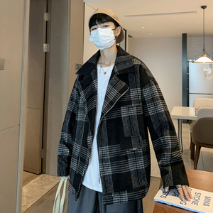 盐系慵懒毛呢格子大衣男秋冬装oversize夹克 XZ404-2-DY10图片