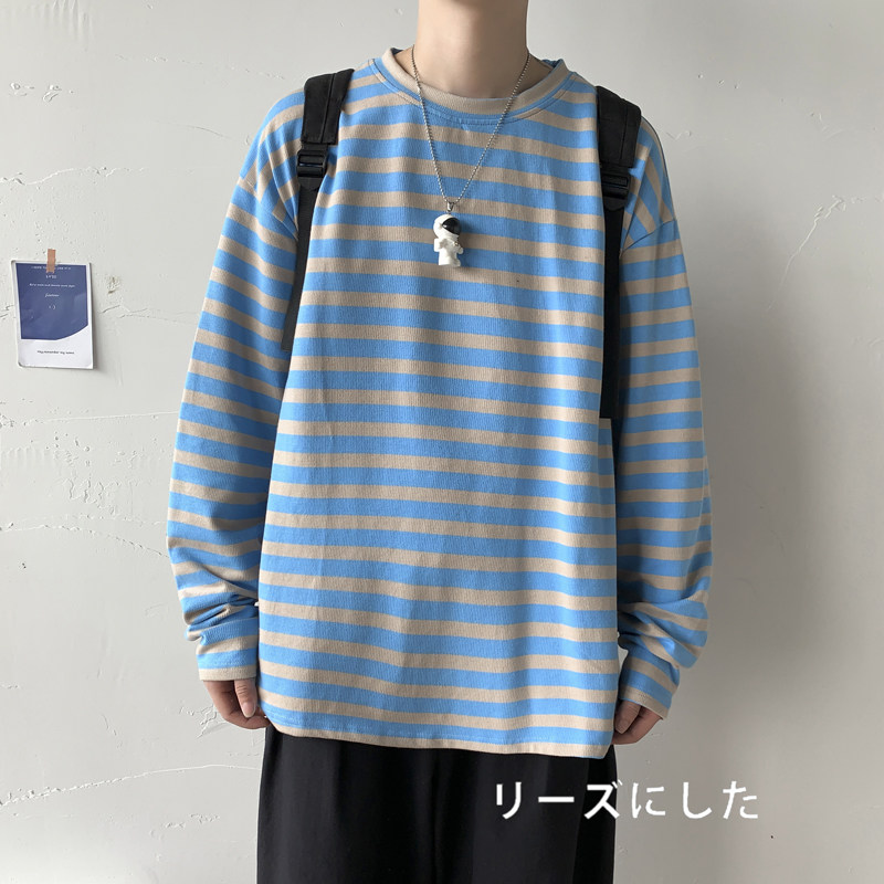 2021春季长袖T恤男宽松条纹打底衫ins超火ce卫衣XZ404-2-TW10,男装卫衣,星座409(原A307）