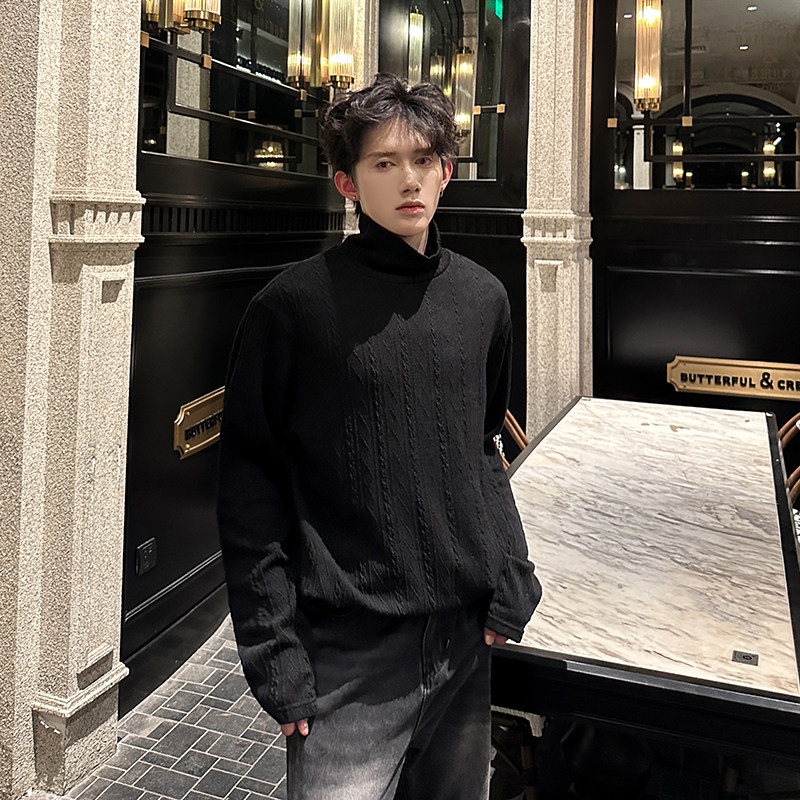 简约慵懒休闲长袖针织高领打底衫纯色外穿内搭T恤409-J222-P48,男装T恤,星座409(原A307）