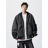 假两件拼接连帽拉链皮衣外套夹克宽松飞行服男百搭409-J200-P128，男装夹克，星座409(原A307）