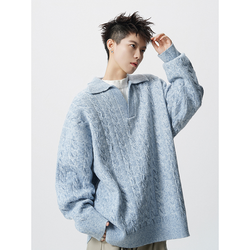韩版假两件翻领套头针织衫长袖男秋宽松纯色休闲毛衣409-M100-P65，男装针织衫/毛衣，星座409(原A307）
