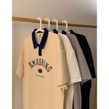 @夏装新款港风潮流撞色拼接字母印花短袖POLO衫潮A307-PL301-P55，男装Polo衫，星座409(原A307）
