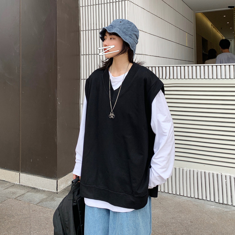 2021卫衣男女宽松假两件韩版坎肩无袖上衣ins超火背心外套两件套,男装背心/马甲,星座409(原A307）