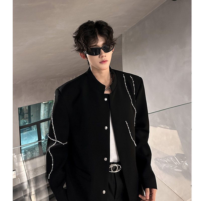 高级感立领风西装外套男秋季休闲新中式钉珠西服409-5621-P118,男装西服套装,星座409(原A307）