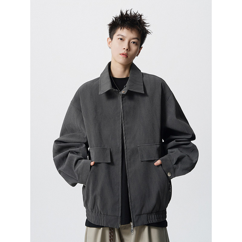 美式复古cleanfit翻领夹克男设计感宽松皮衣外套409-J219-P118,男装夹克,星座409(原A307）