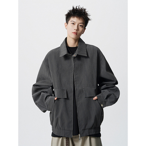 美式复古cleanfit翻领夹克男设计感宽松皮衣外套 409-J219-P118图片