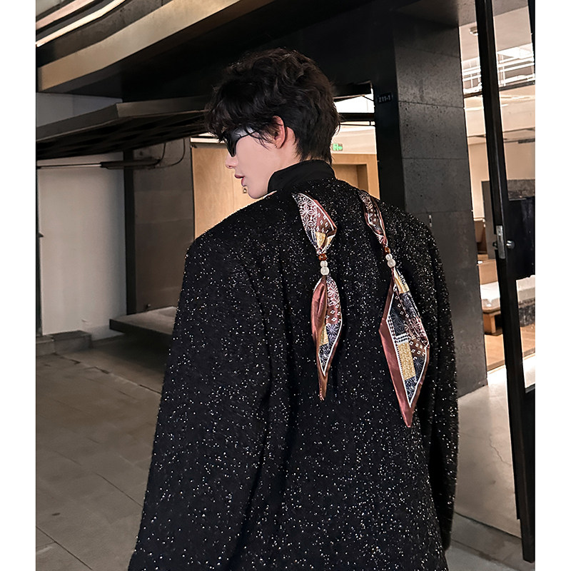 法式轻奢丝巾设计粗花小香风外套男宽松痞帅夹克409-5616-P118,男装夹克,星座409(原A307）
