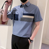 社会小伙夏季纯色个性衬衫男短袖衬衣修身休闲上衣A307-CS11-P58，男装衬衫，星座409(原A307）