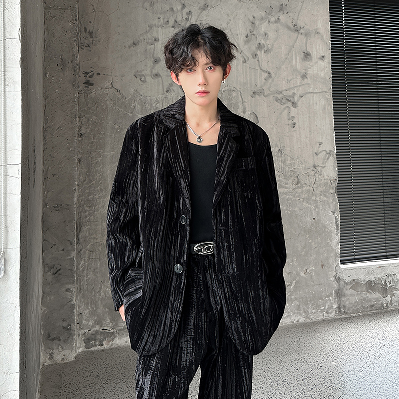 2025年新款高级感丝绒休闲西装套装外套西服套装409-XZ06-P235，男装西服，星座409(原A307）