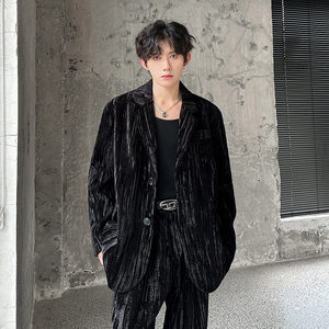 复古丝绒休闲西装外套西服套装409-XZ06-P235 上衣P135裤子P100图片
