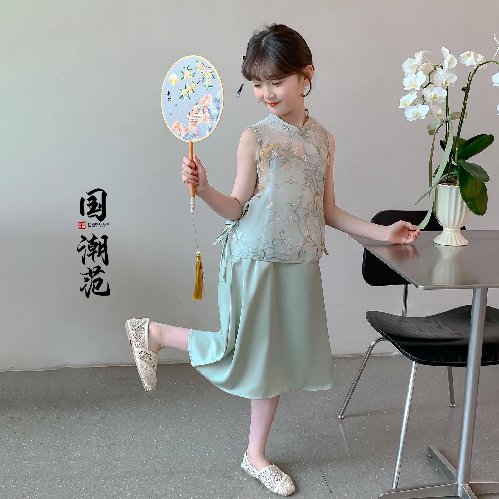 【小梨專享】女童新中式套裝2025夏季新款小女孩國潮風(fēng)套裝Q13574