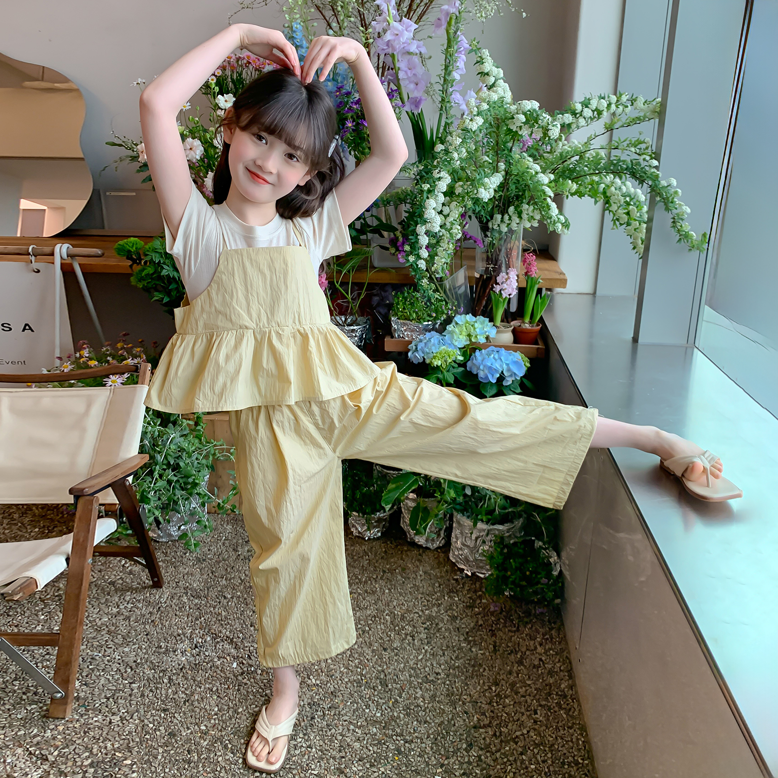 【小梨專享】女童夏季短袖套裝2025夏季新款小女孩純色套裝Q13230