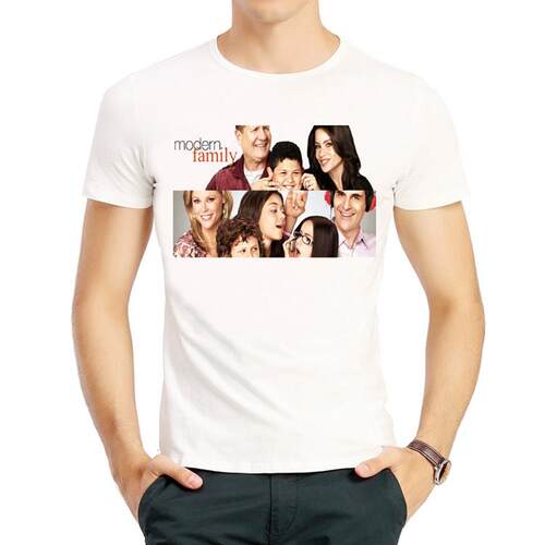 摩登家庭T恤衫白色圆领短袖卡通印花衣服 Modern Family T-shirt