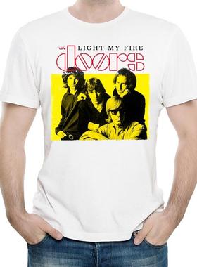 大门乐队T恤衫白色欧美风短袖夏季流行衣服男女The Doors T-shirt