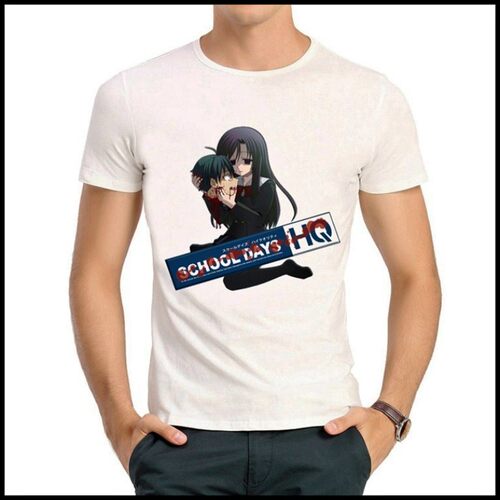 School Days T-shirt 日在校园 T恤 短袖白色 日在校园 T恤 男女