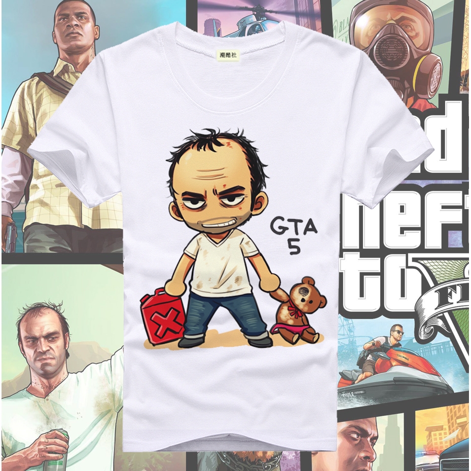 侠盗猎车手T恤 GTA老崔麦克小富衬衫 游戏周边超大圆领短袖 衣服
