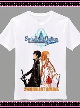 无胶感 2款动漫周边 刀剑神域SAO 亚丝娜 桐人 莫代尔短袖T恤