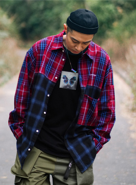 XPX 周柏豪 TWO TONE PATCHED OVERSHIRT 两色拼接格仔衬衫
