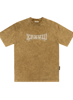 XPX 周柏豪COLLEGE STYLE团队英文字母印花学院风水洗做旧短袖T恤