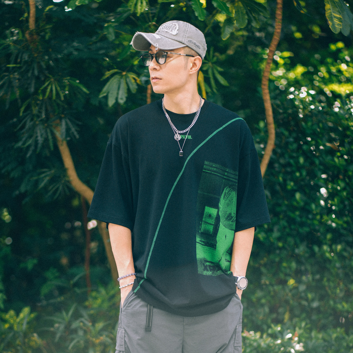 XPX 周柏豪 队长背影印花短袖T恤