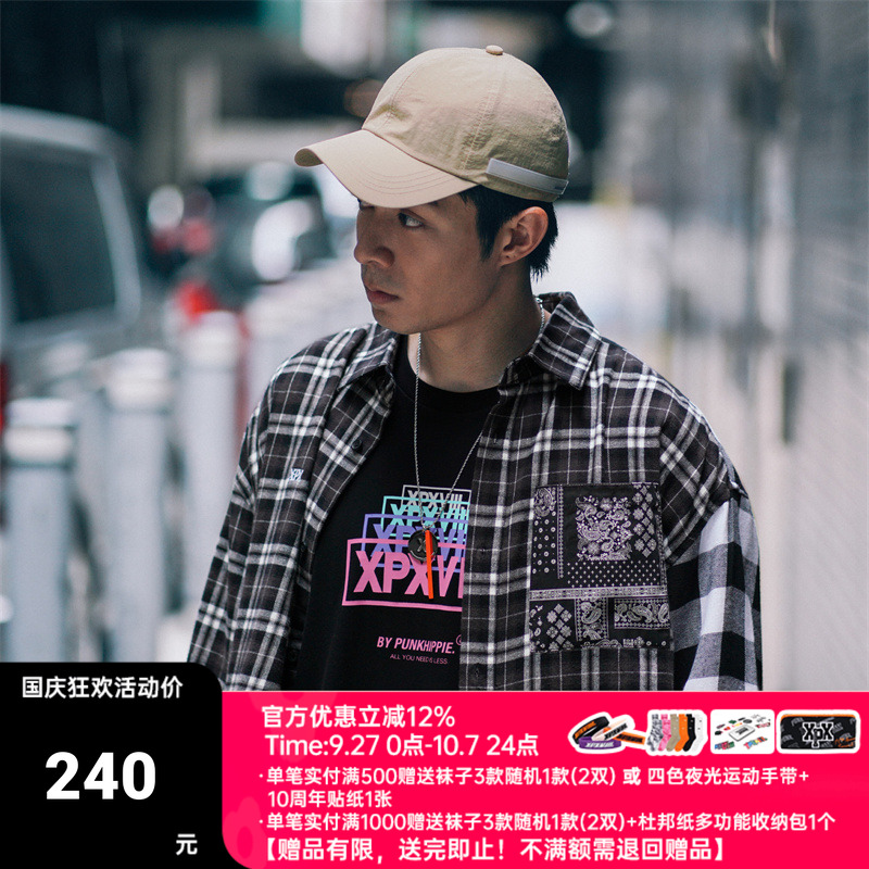 XPX周柏豪拼接黑白格仔衬衫