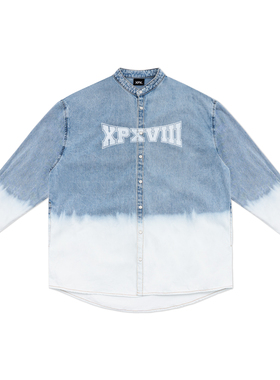 XPX 周柏豪 BLEACHED EFFECT DENIM 渐变水洗效果牛仔长袖衬衫