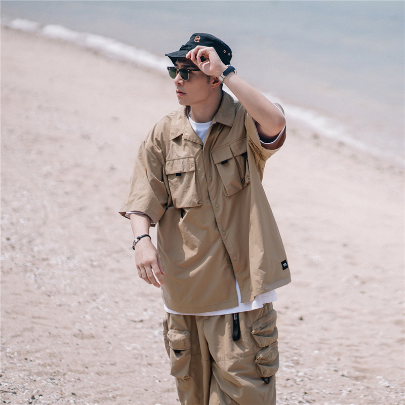 XPX周柏豪军事风多口袋版型衬衫