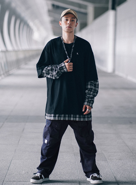 XPX 周柏豪 CHECKED SLEEVES 拼接长袖T恤