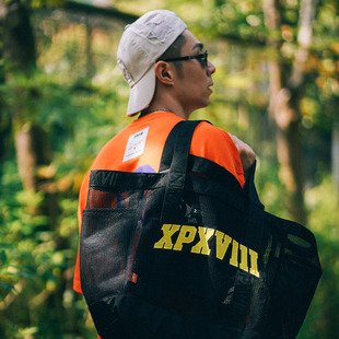 XPX 刺绣印花网布单肩袋大容量单肩托特包 周柏豪