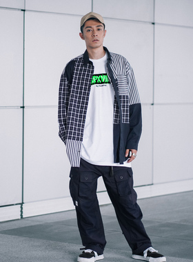 XPX 周柏豪 MULTI PATCHED CHECKS  BLOCKS 补丁拼接长袖衬衫