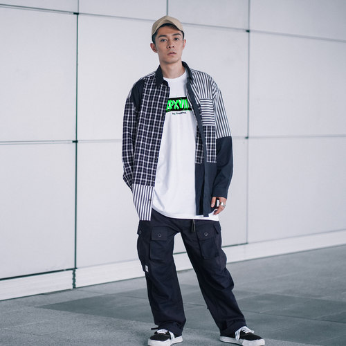 XPX周柏豪补丁拼接长袖衬衫