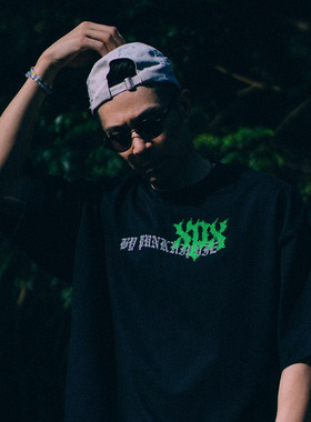 XPX 周柏豪 团队LOGO反光印花烫石团图案短袖T恤