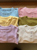 前胸开扣坑条婴幼儿男女宝上衣套装 mar同款 四季 居家打底