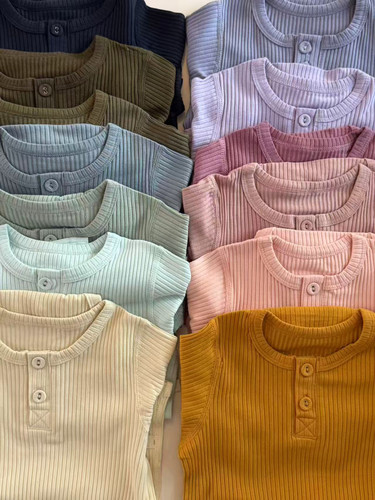 mar多色无骨纯色前胸开扣长袖包屁衣螺纹百棉哈衣爬服