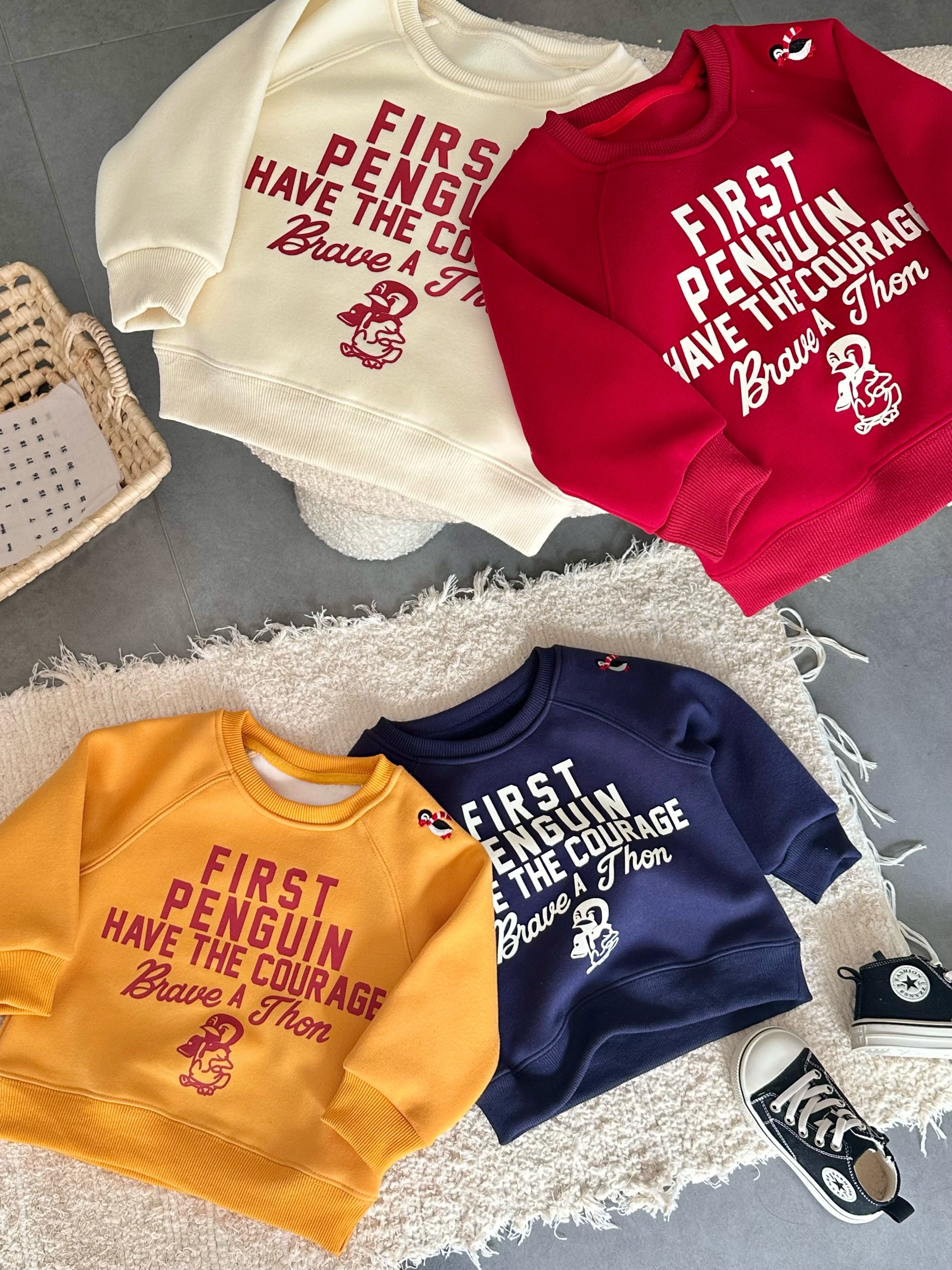 DD日系企鹅加绒毛圈卫衣纯棉刺绣男女宝宝潮春秋长袖