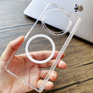 适用于荣耀magicv5手机壳新款磁吸透明壳中轴保护带支架超薄原装同款折叠屏保护壳简约散热透明magicV3后壳套