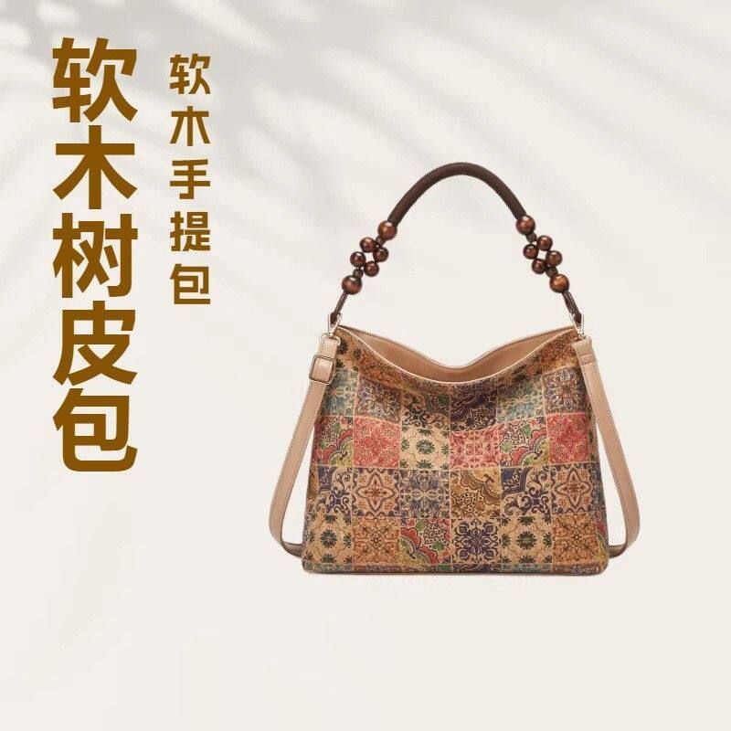 多元素复古民族风软木手提包单肩斜挎包树皮包新款数码印花