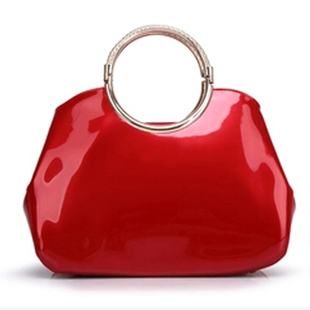 红色漆皮手提包女2026新款亮面女包时尚质感洋气大容量新娘结婚包