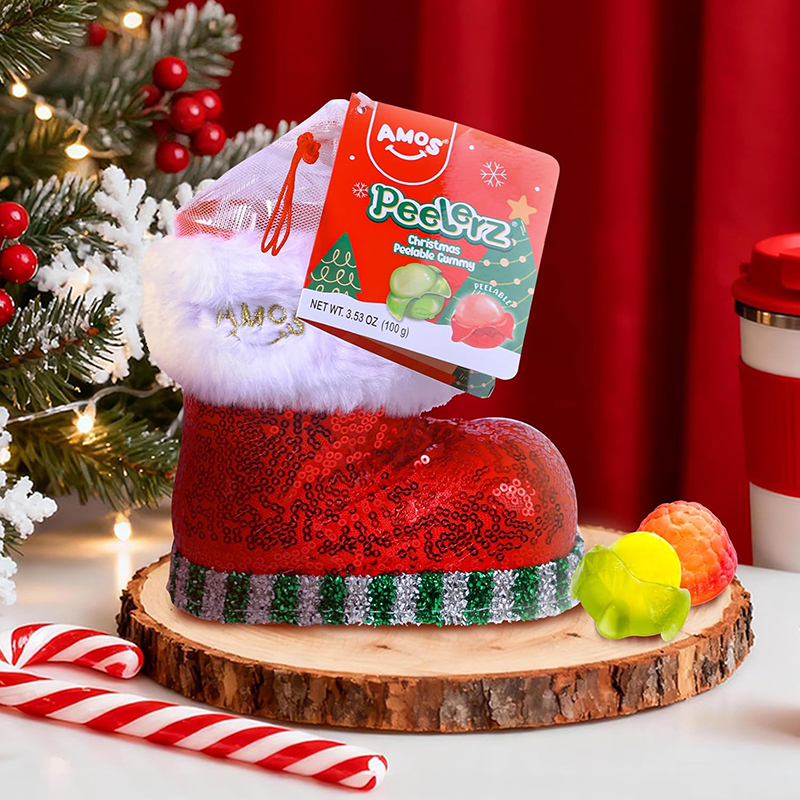 Amos-圣诞靴造型软糖靴子款趣味可剥皮混合果味节日礼物休闲零食