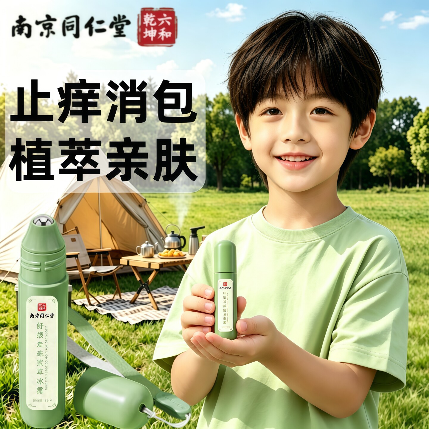 南京同仁堂走珠紫草冰露儿童便携式户外消包薄荷冰凉止痒膏紫草膏