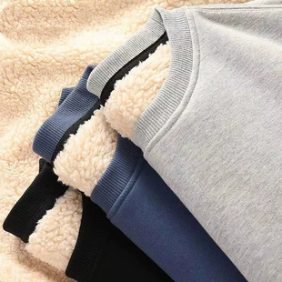 2022秋冬季 加绒加厚羊羔毛绒卫衣男青年高中初中学生套头保暖上衣