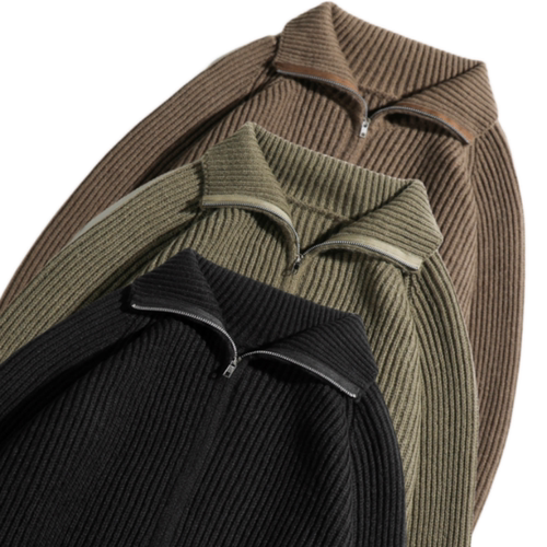 高领拉链保暖羊毛开衫毛衣