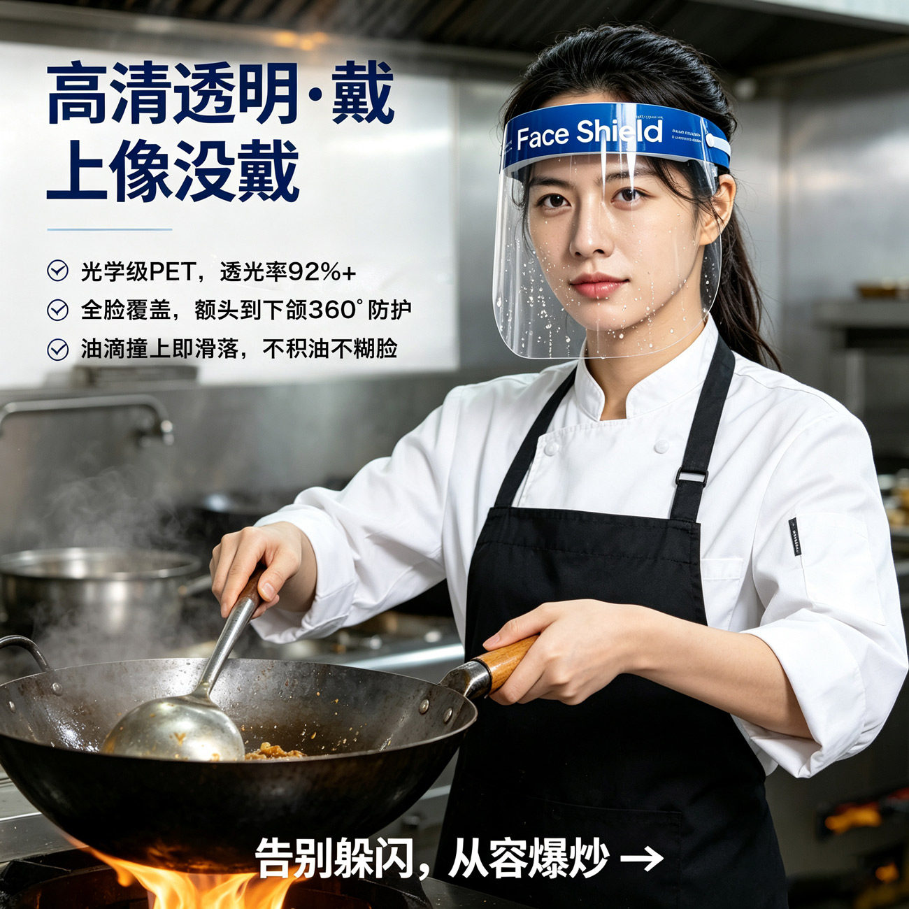 防护面罩高清透明全脸头罩做饭炒菜防油烟隔离面屏